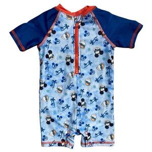 Disney Baby Mickey & Donald Beach Print Swimsuit 12M One-Piece Rash Guard